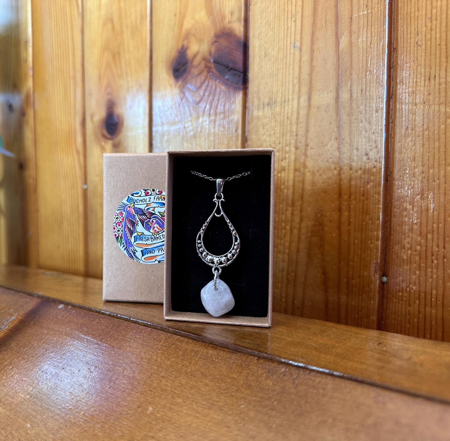 Rose Quartz Silver Frame Necklace