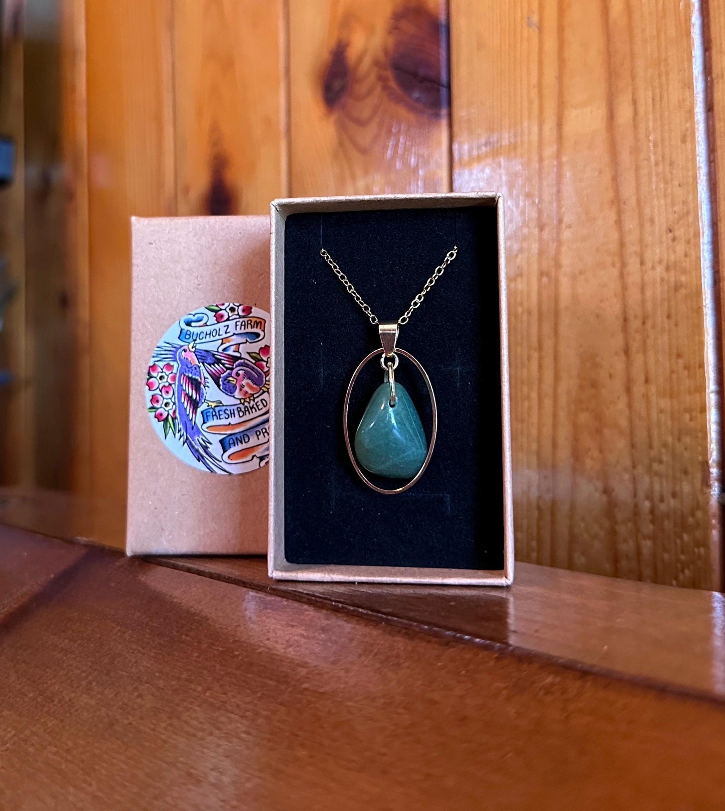 Green Aventurine Oval Framed Necklace