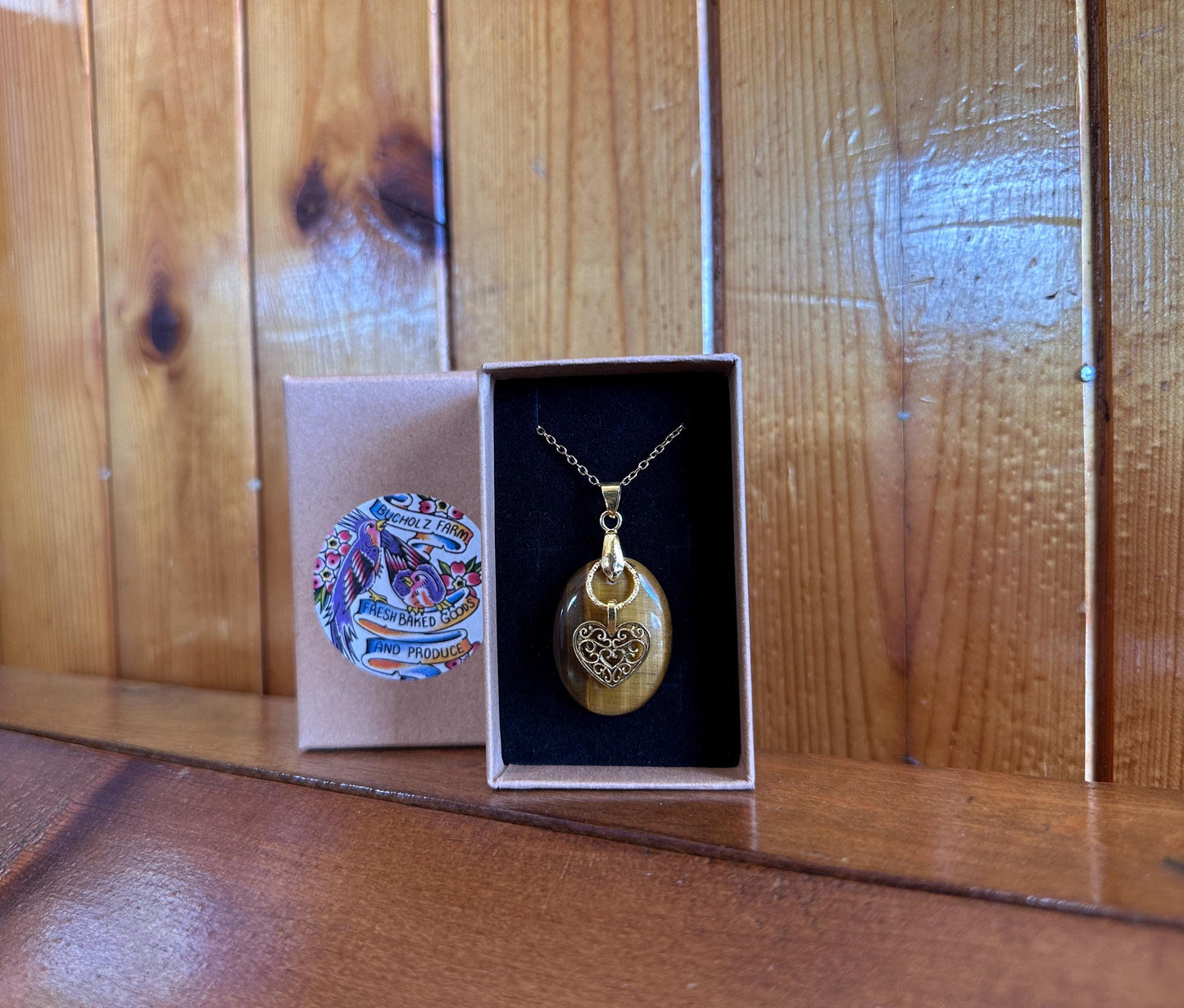 Tigers Eye & Vintage Style Heart Necklace