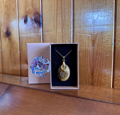 Tigers Eye & Vintage Style Heart Necklace