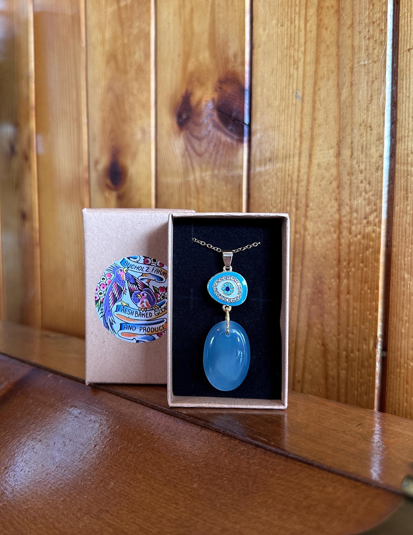 Milky Aquamarine & Evil Eye Necklace