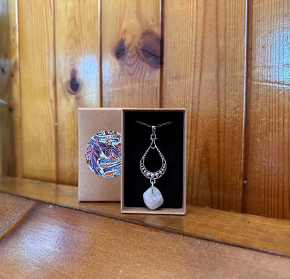 Rose Quartz Silver Frame Necklace