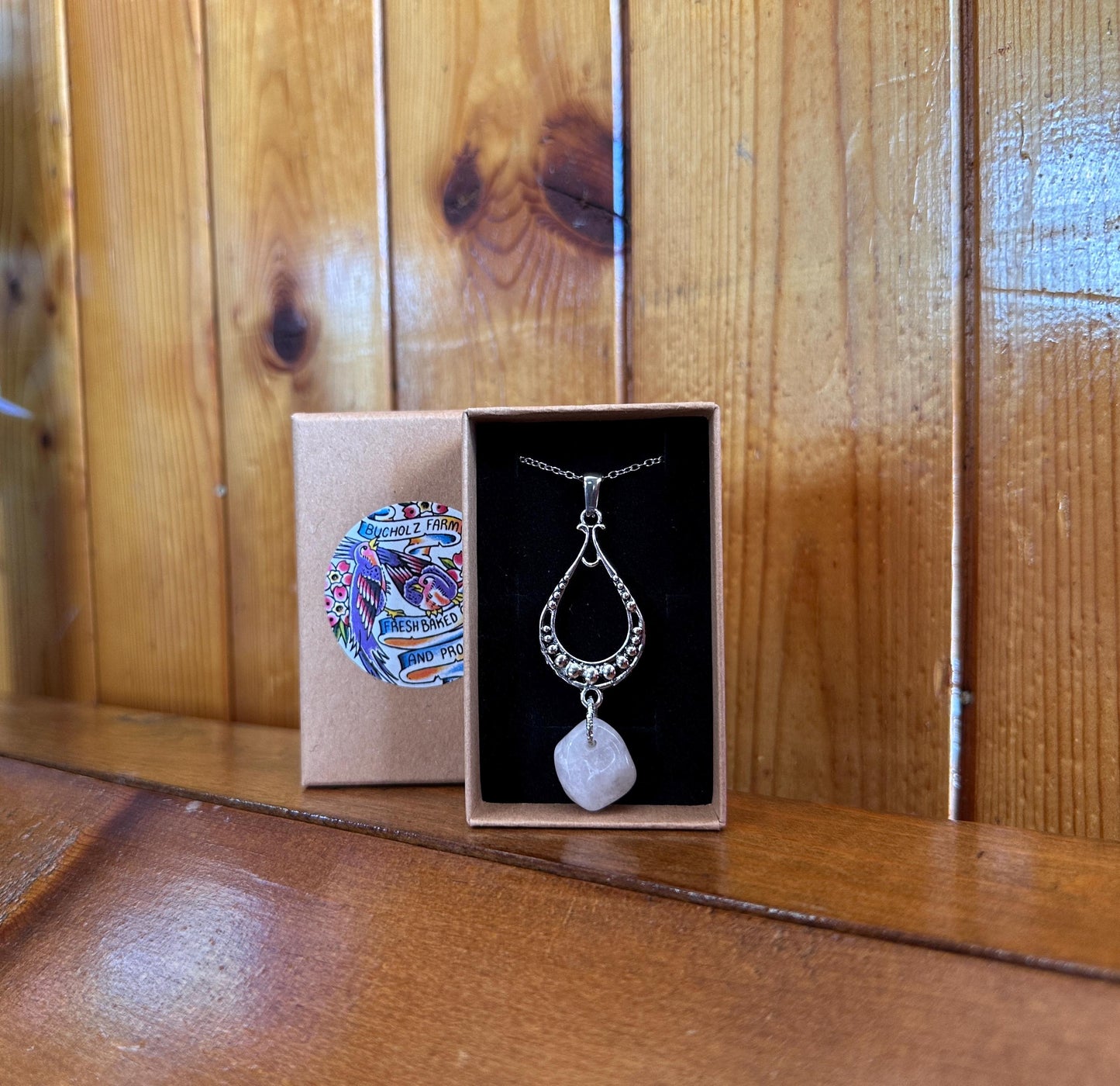 Rose Quartz Silver Frame Necklace