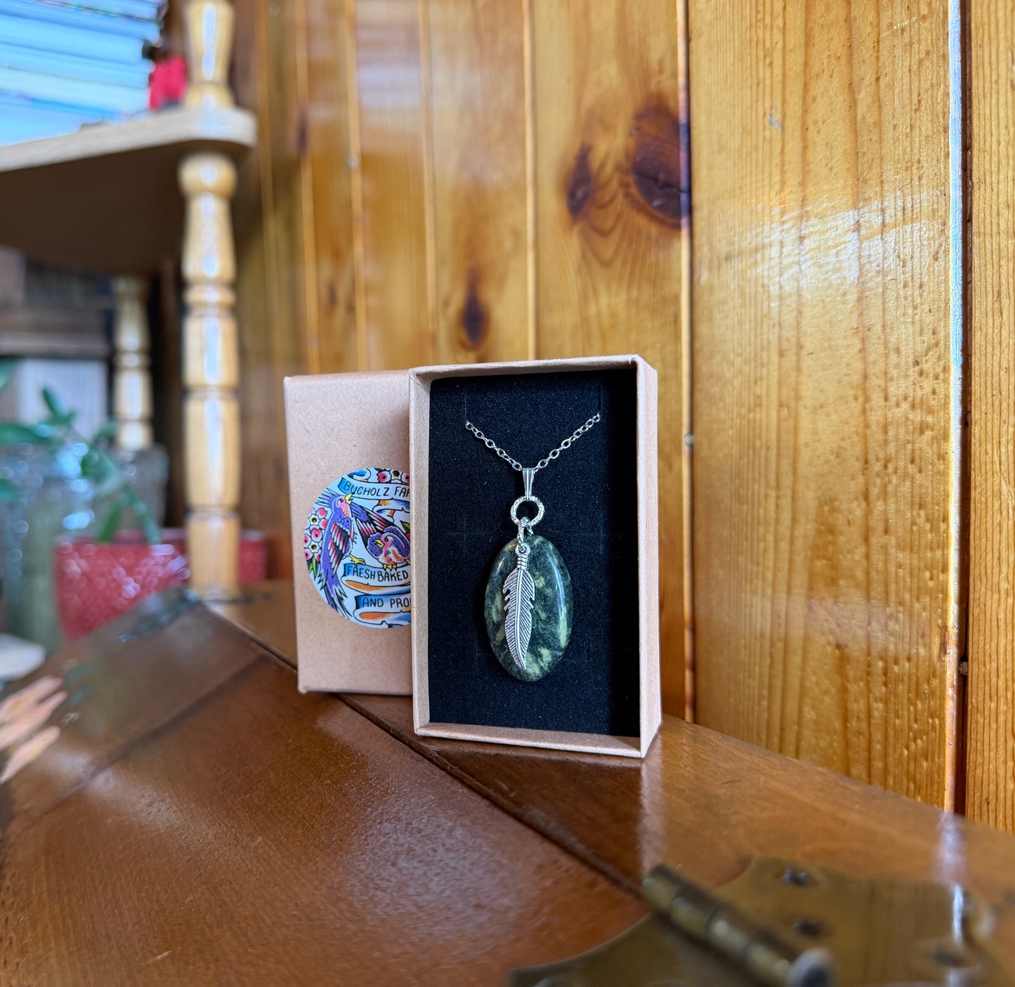 Green Porphyry & Feather Necklace