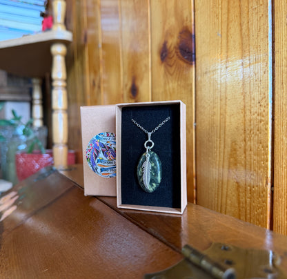 Green Porphyry & Feather Necklace