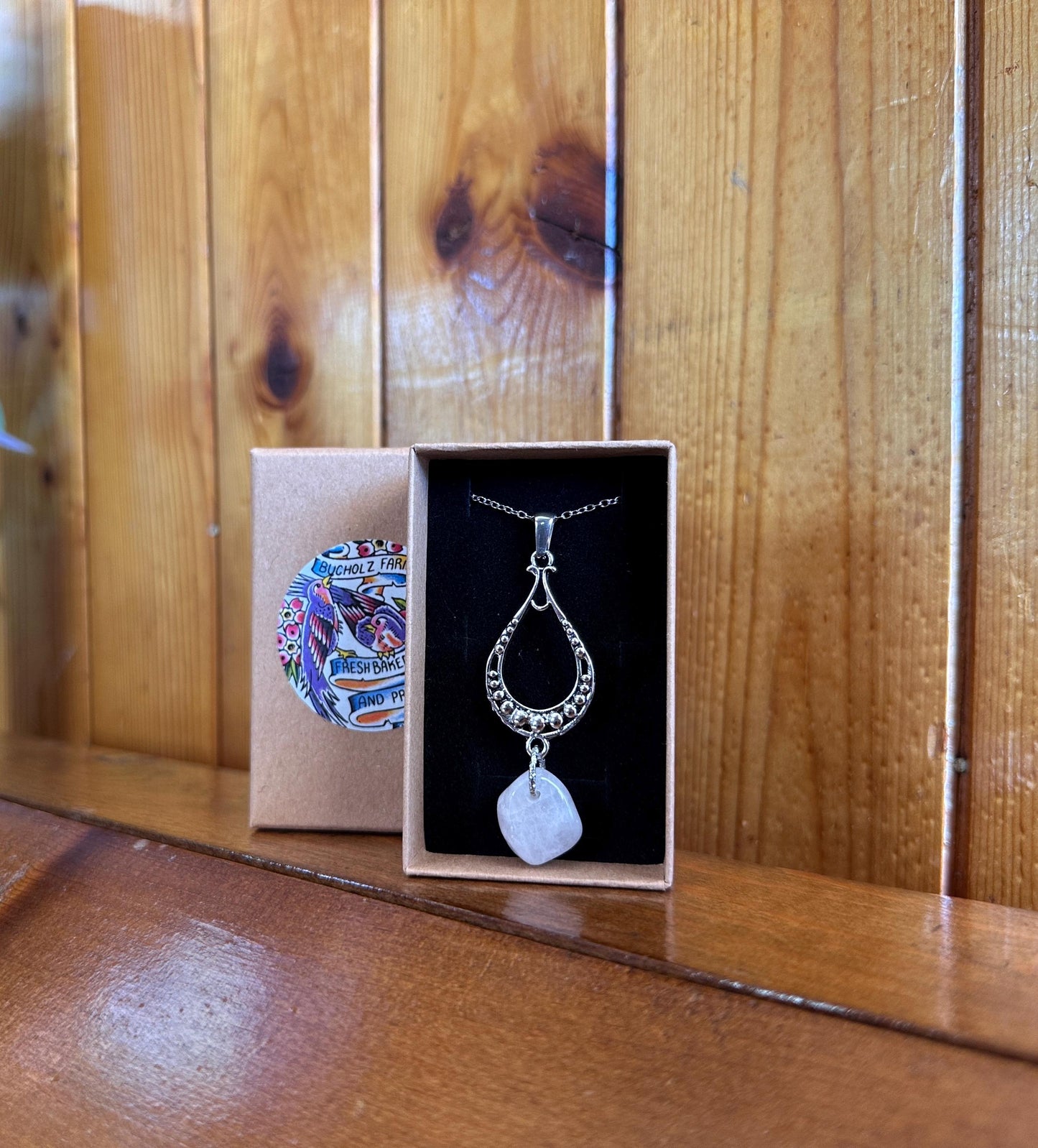 Rose Quartz Silver Frame Necklace