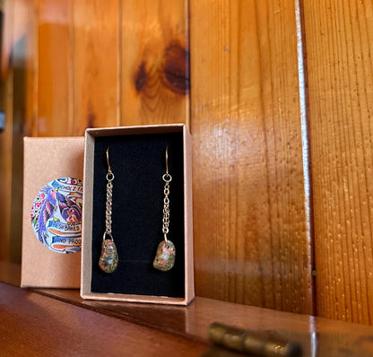 Unakite Gold Chained Earrings