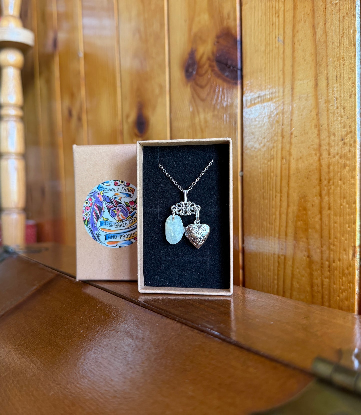 Prehnite & Floral Photo Locket Necklace