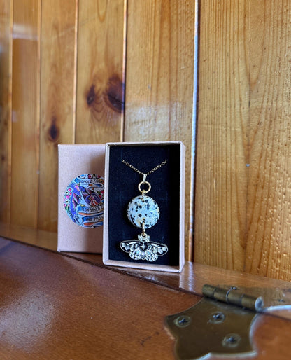 Dalmatian Jasper & Floral Moth Necklace