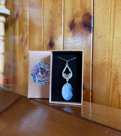 Botswana Agate Cabochon Drop Pendant Necklace