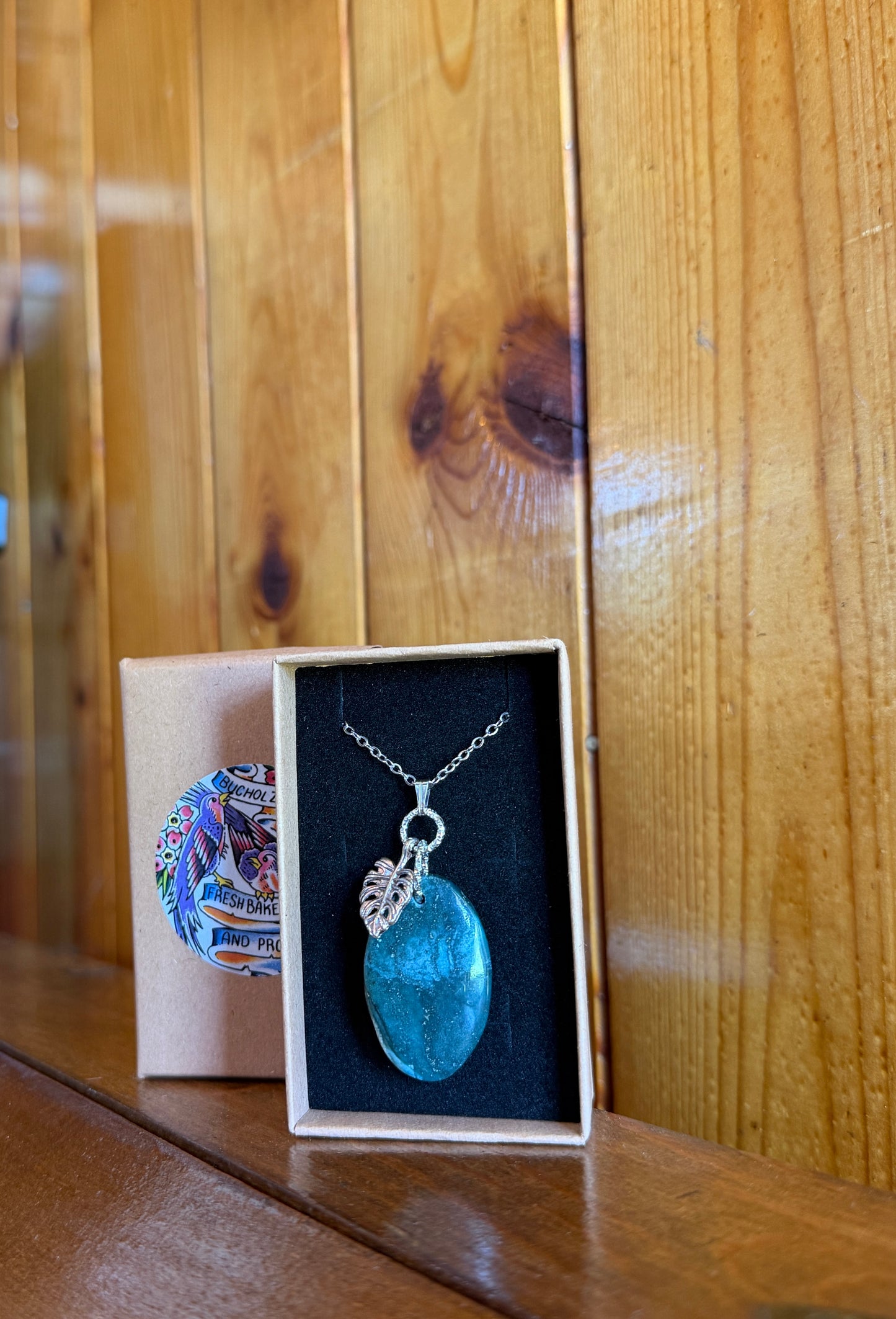 Green Moss Agate & Monstera Leaf Necklace