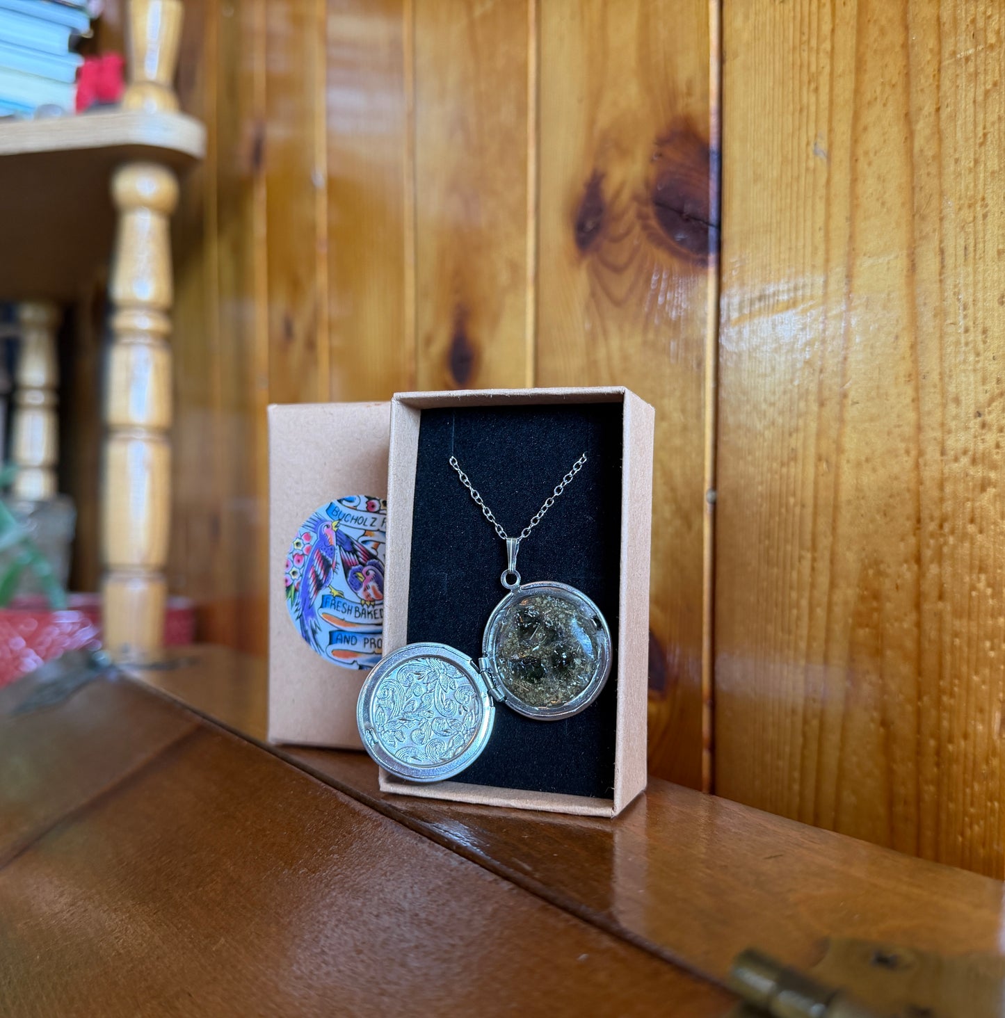 Moldavite & Sage Floral Locket Necklace