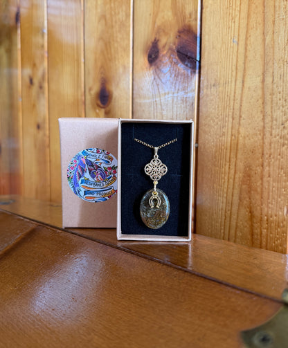 Moss Agate Cabochon & Horseshoe Necklace