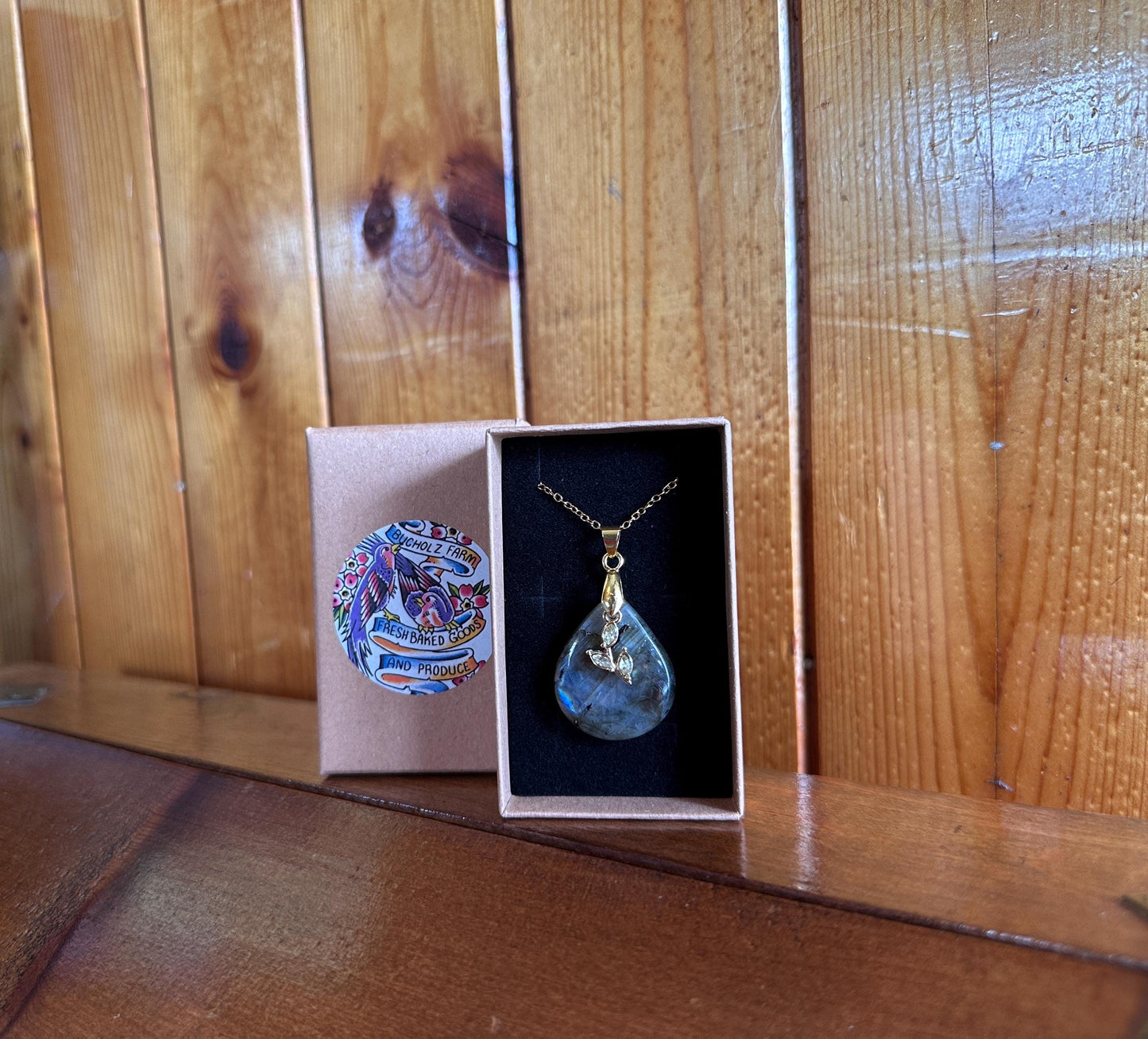 Labradorite & Gold Leaf Vine Necklace