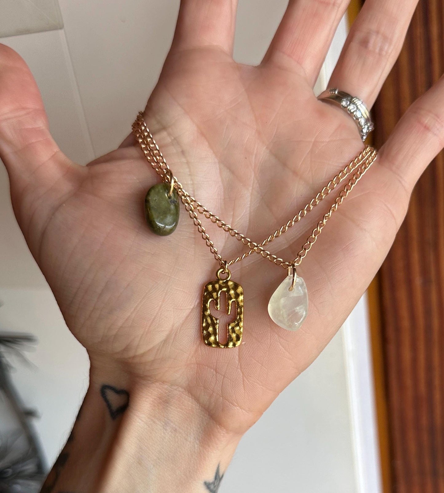 Nephrite Jade, Moonstone & Cactus Bracelet