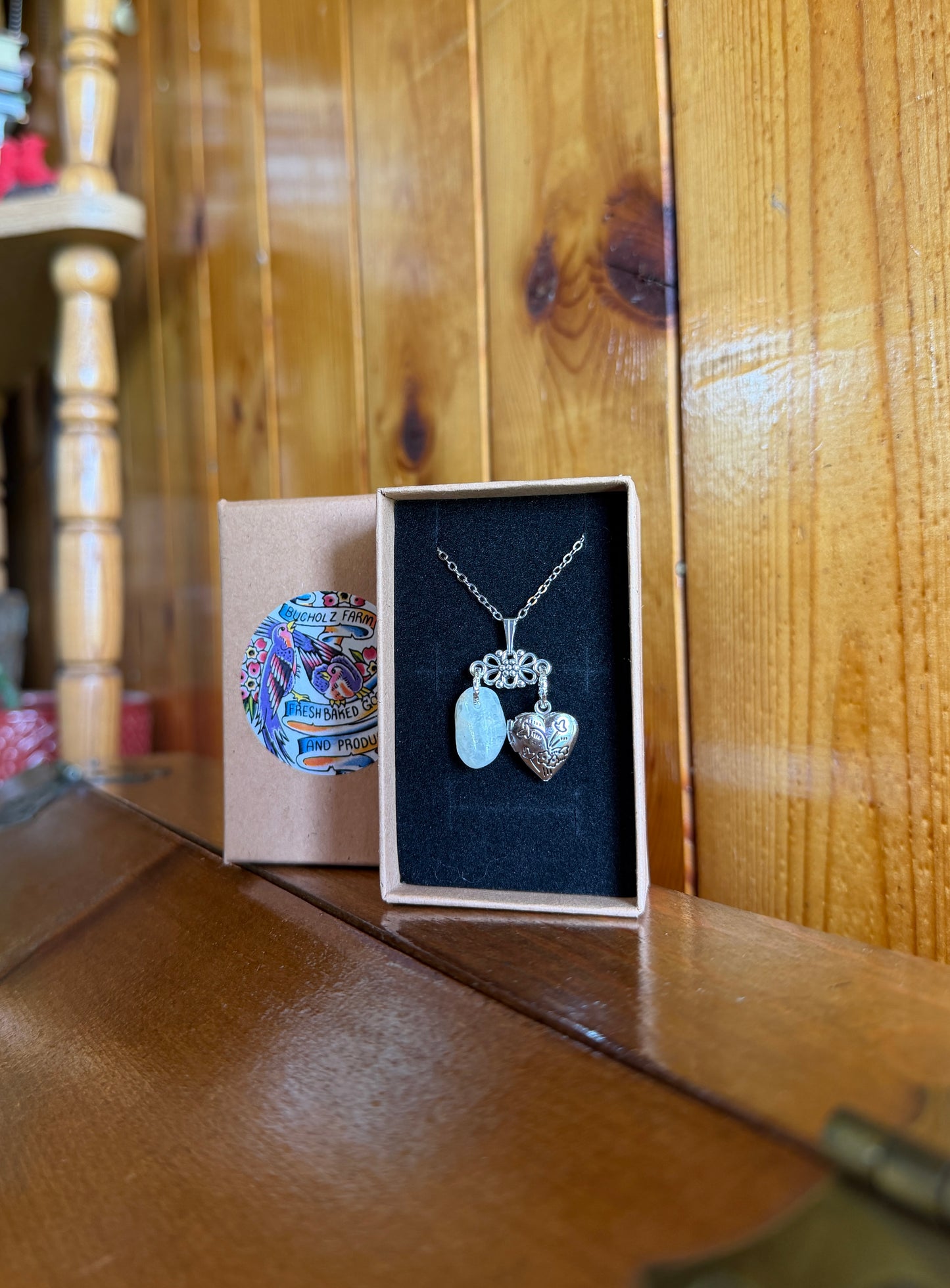 Prehnite & Floral Photo Locket Necklace
