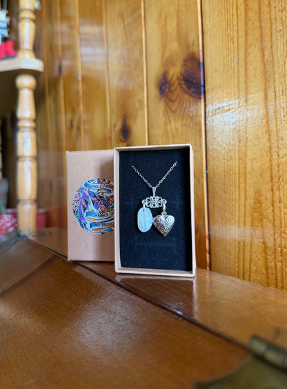 Prehnite & Floral Photo Locket Necklace
