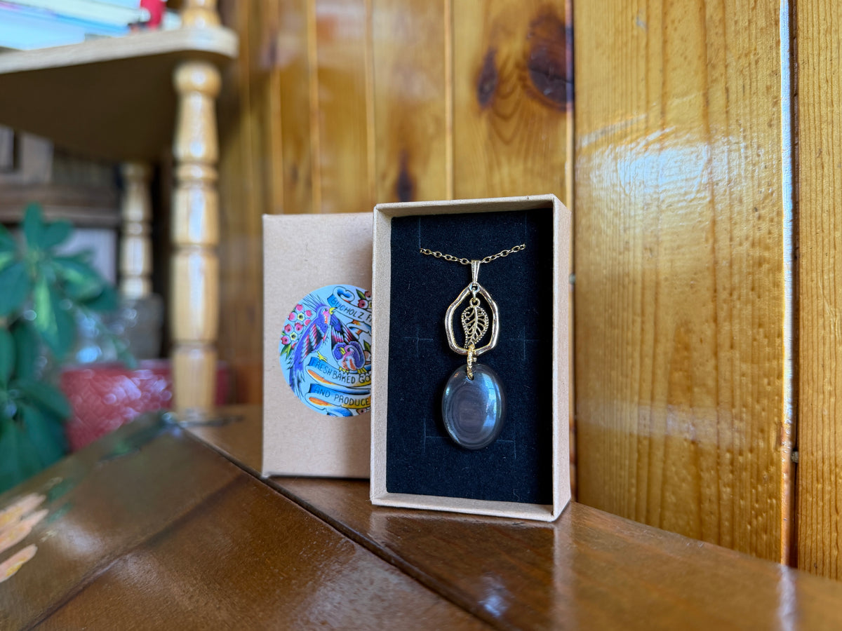 Silver Sheen Obsidian Teardrop Leaf Necklace