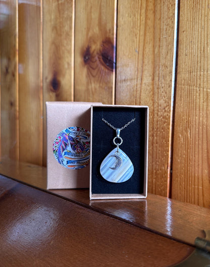 White Banded Agate & Crescent Moon Necklace