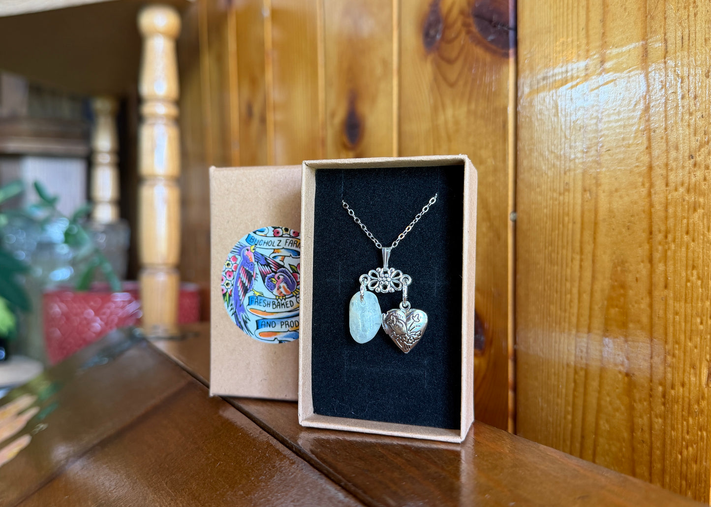 Prehnite & Floral Photo Locket Necklace
