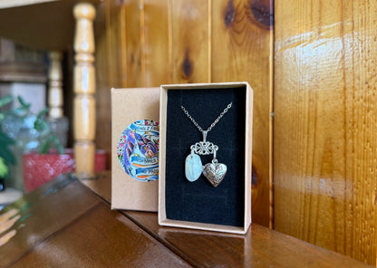 Prehnite & Floral Photo Locket Necklace