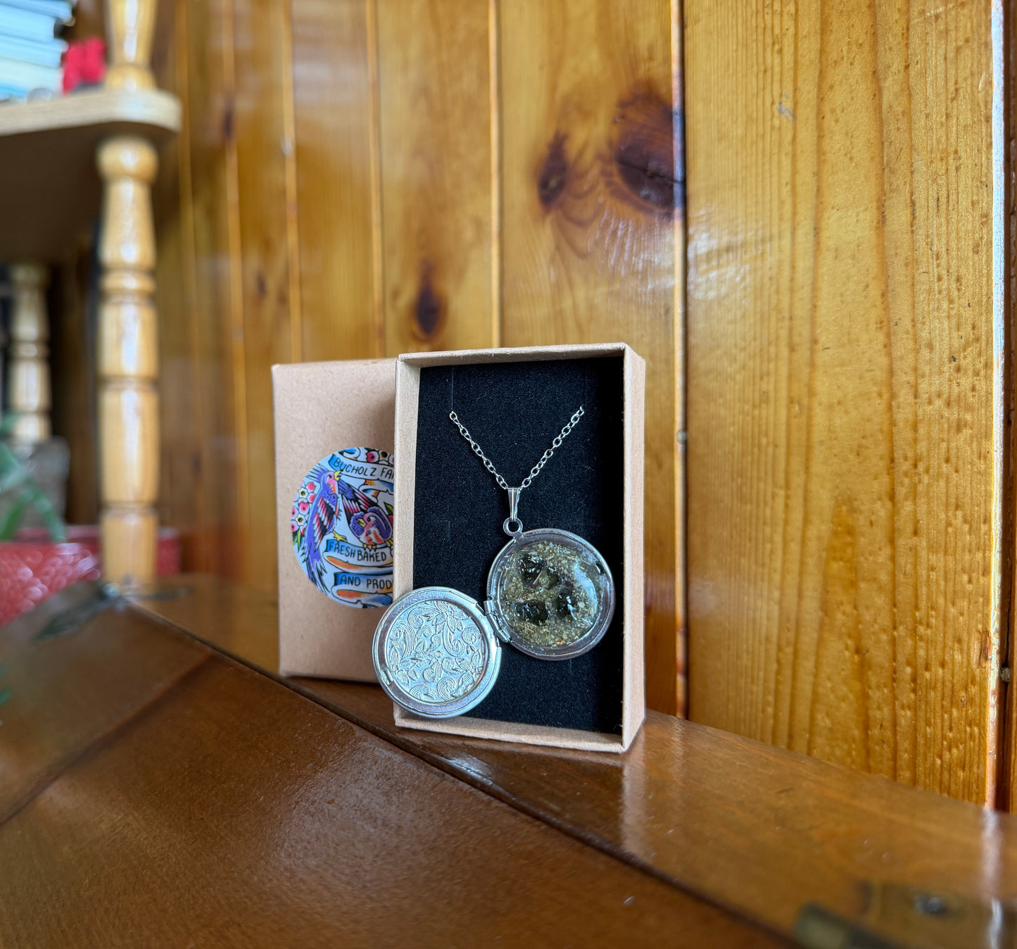 Moldavite & Sage Floral Locket Necklace