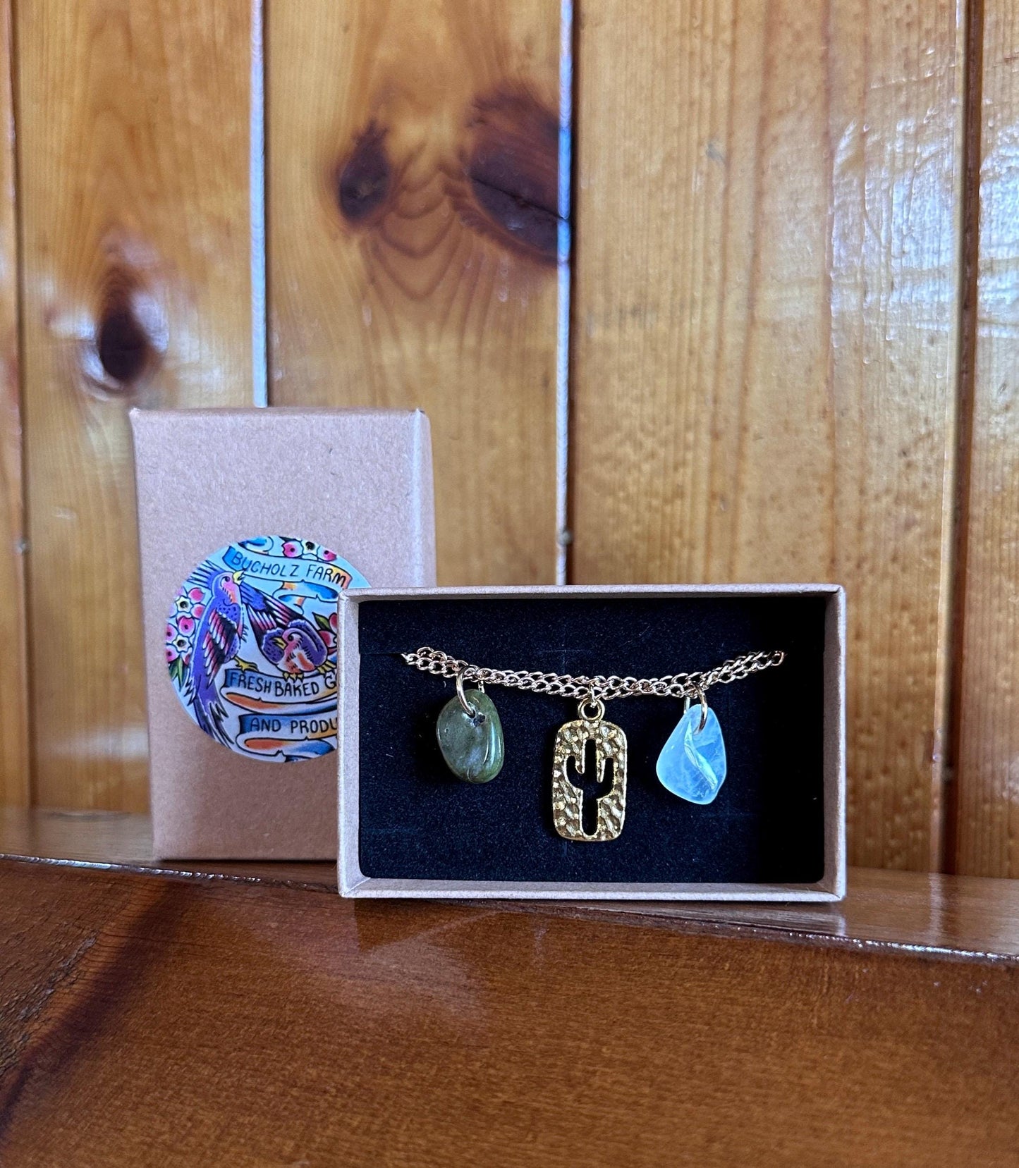 Nephrite Jade, Moonstone & Cactus Bracelet