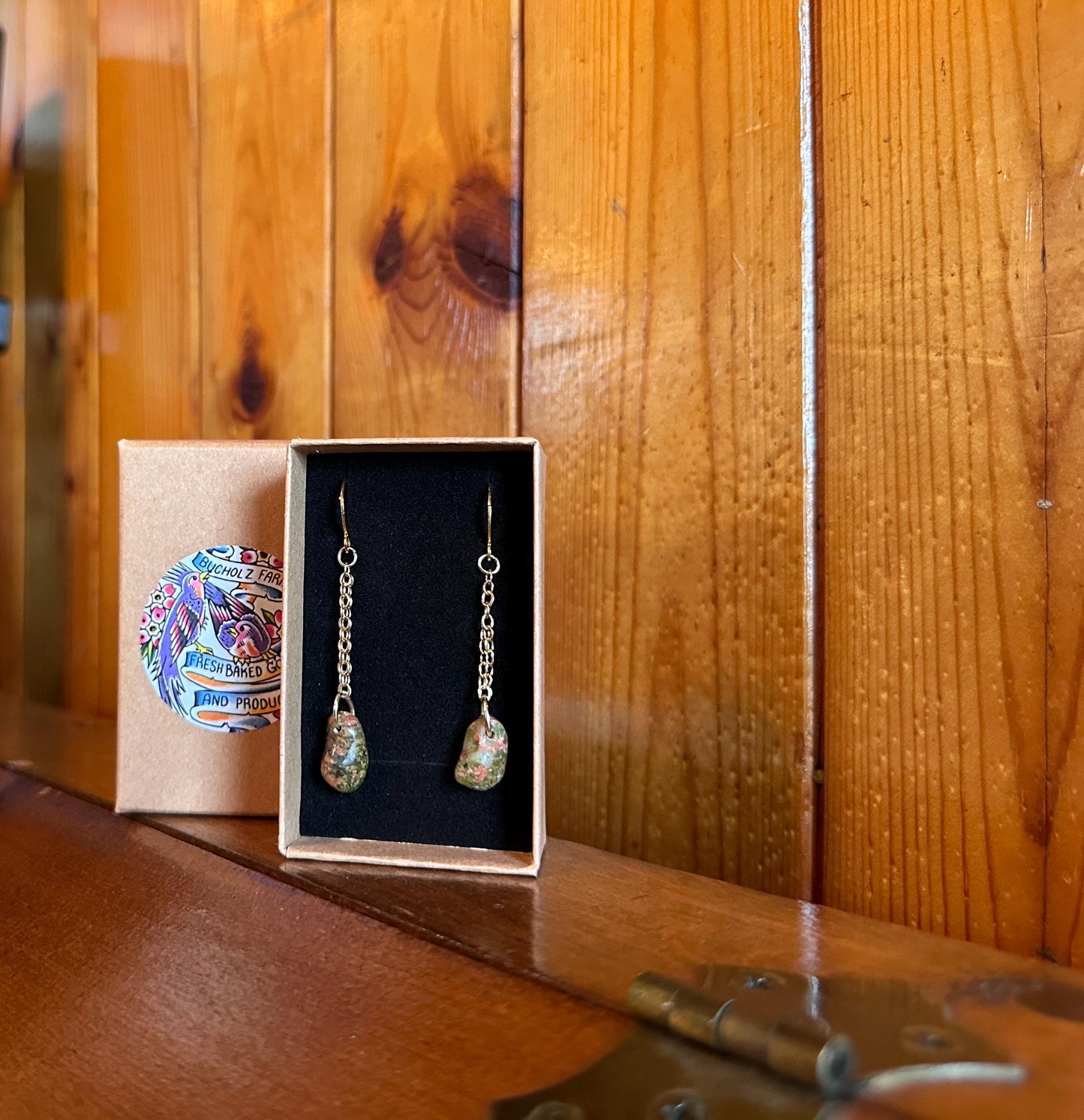 Unakite Gold Chained Earrings