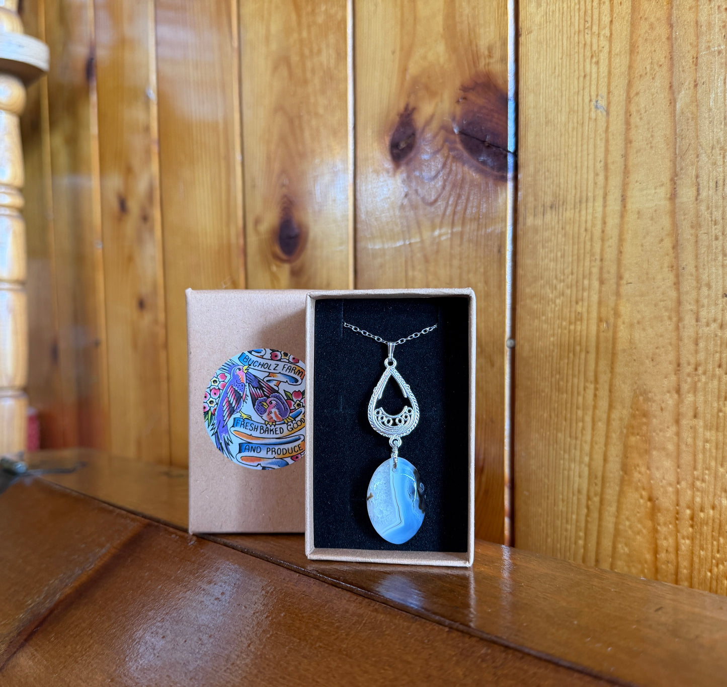 Botswana Agate Cabochon Drop Pendant Necklace