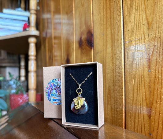 Rainbow Petrified Wood & Elephant - Ancient Wisdom Necklace