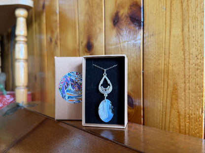 Botswana Agate Cabochon Drop Pendant Necklace