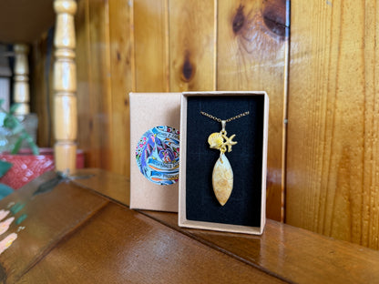 Fossil Coral Cabochon + Shell & Starfish Necklace