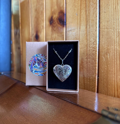 Pink Tourmaline Encased in Floral Heart Locket