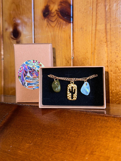 Nephrite Jade, Moonstone & Cactus Bracelet