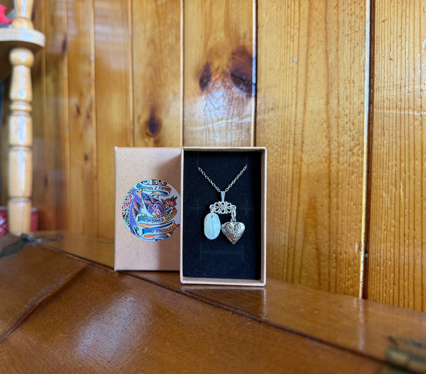 Prehnite & Floral Photo Locket Necklace