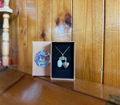 Prehnite & Floral Photo Locket Necklace