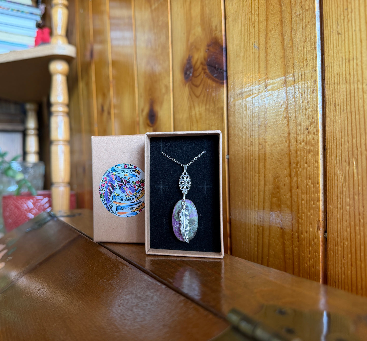 Stichtite & Feather Drop Necklace