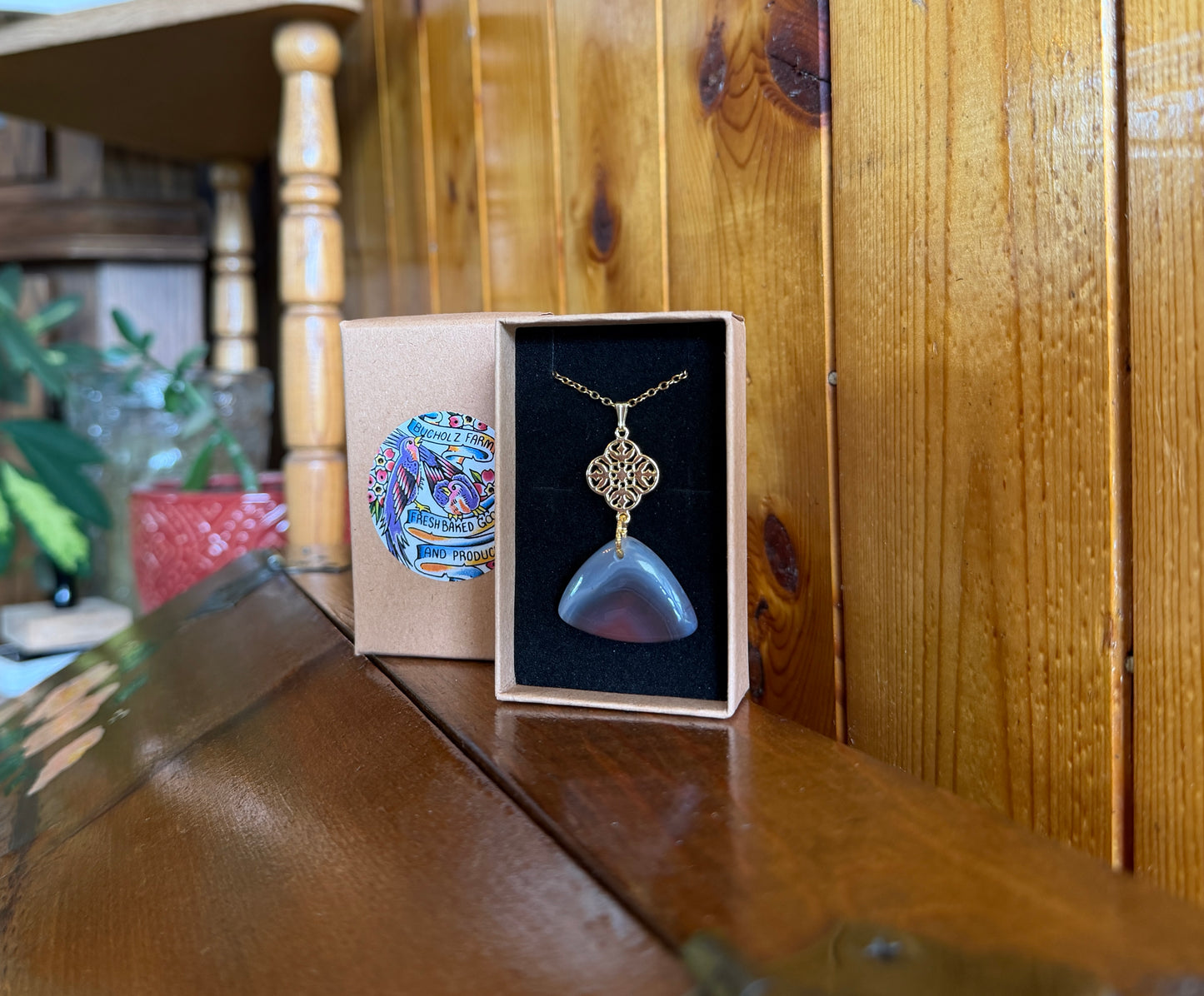 Botswana Agate & Gold Drop Plate Necklace
