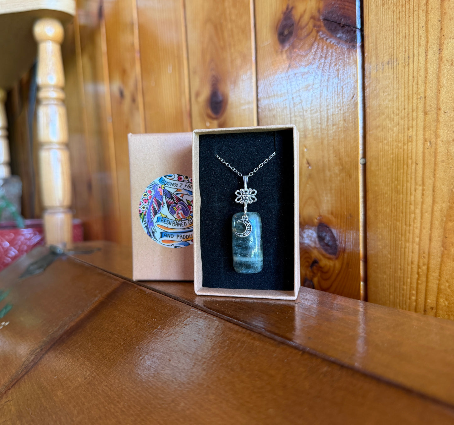 Green Kyanite & Crescent Moon Necklace