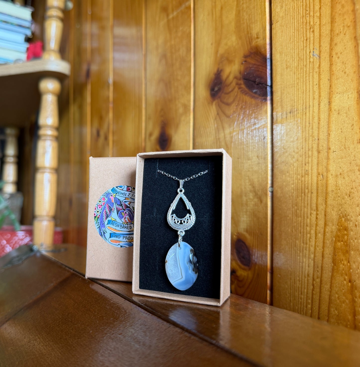 Botswana Agate Cabochon Drop Pendant Necklace