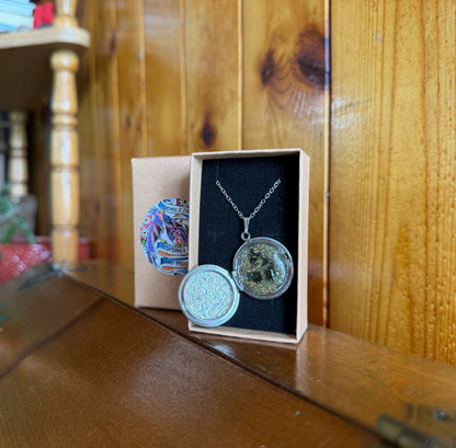 Moldavite & Sage Floral Locket Necklace