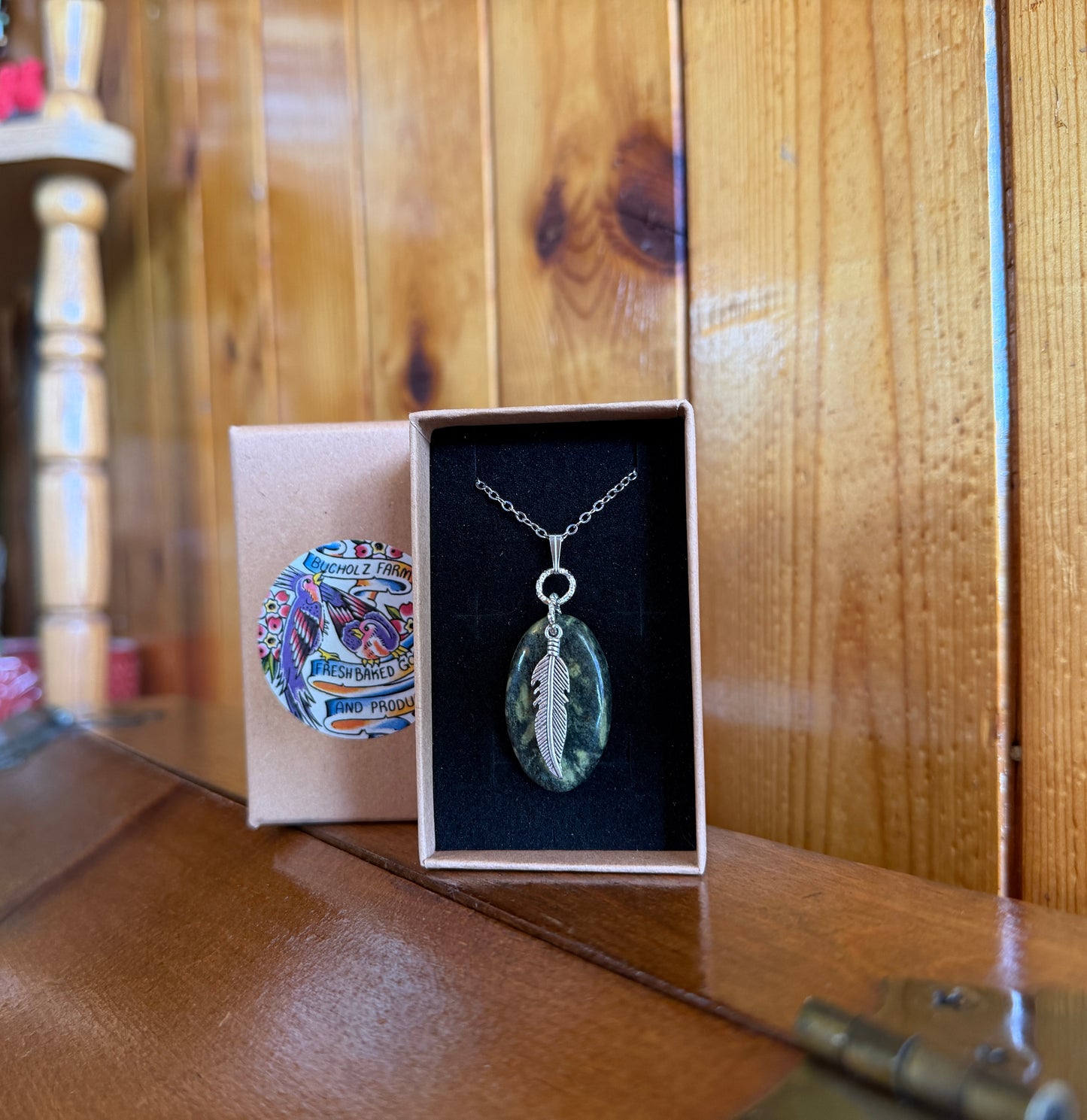 Green Porphyry & Feather Necklace