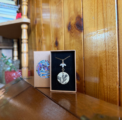 Psilomelane Dendrite & Hanging Lotus Necklace