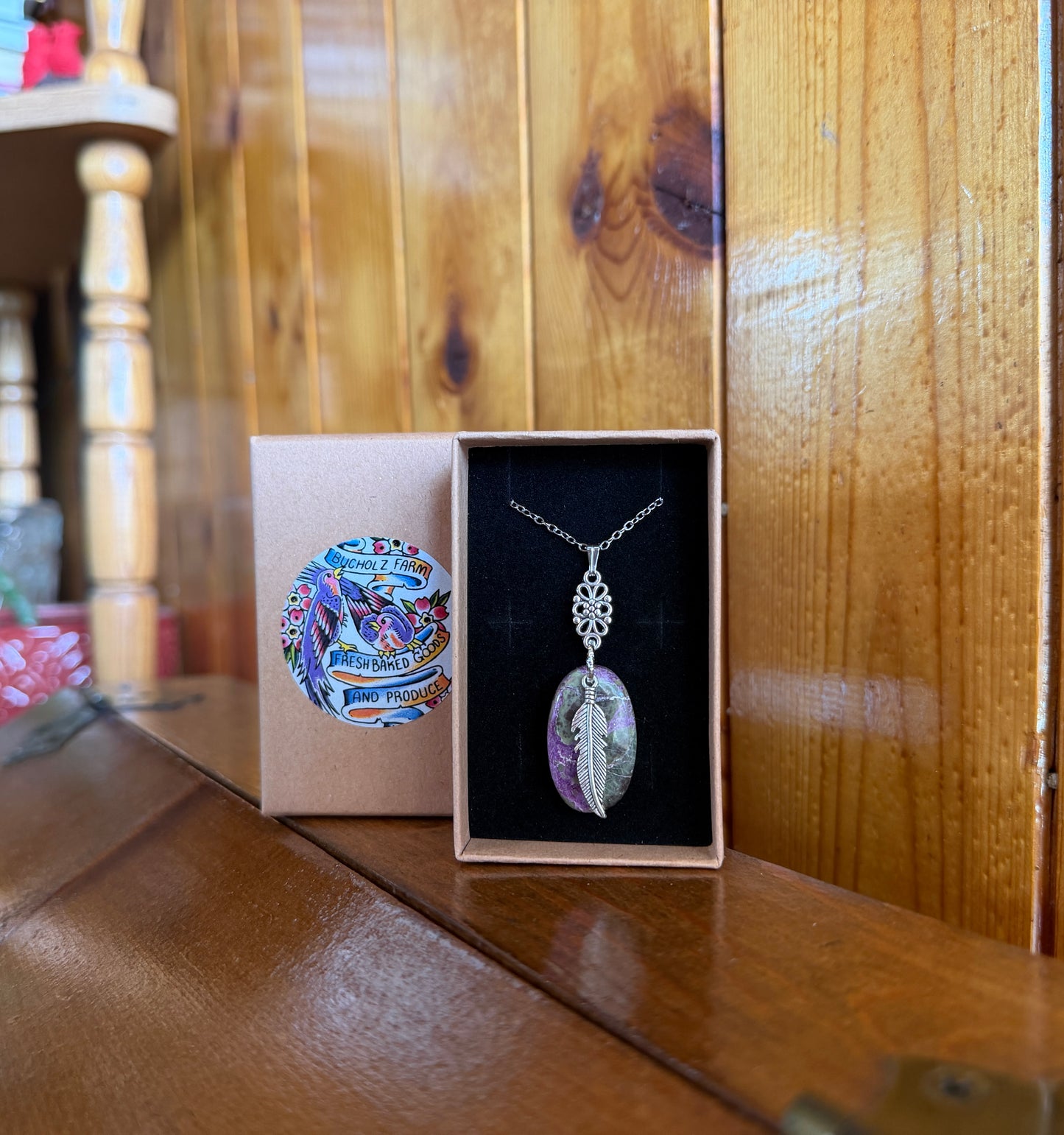 Stichtite & Feather Drop Necklace