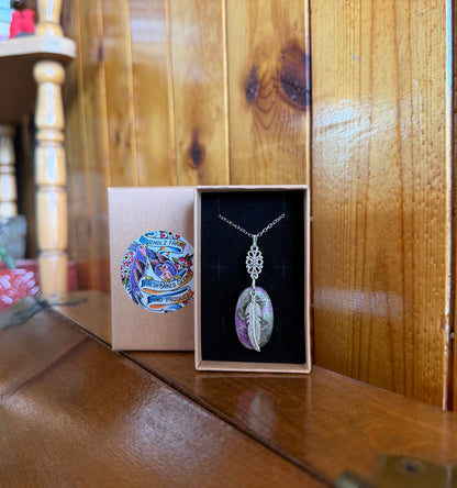 Stichtite & Feather Drop Necklace