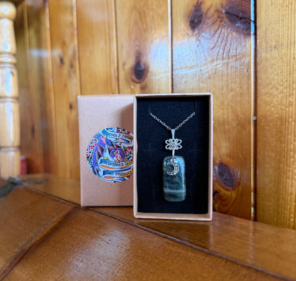 Green Kyanite & Crescent Moon Necklace