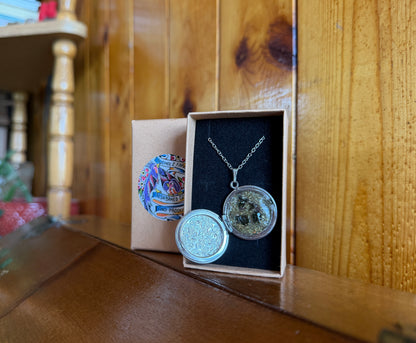 Moldavite & Sage Floral Locket Necklace