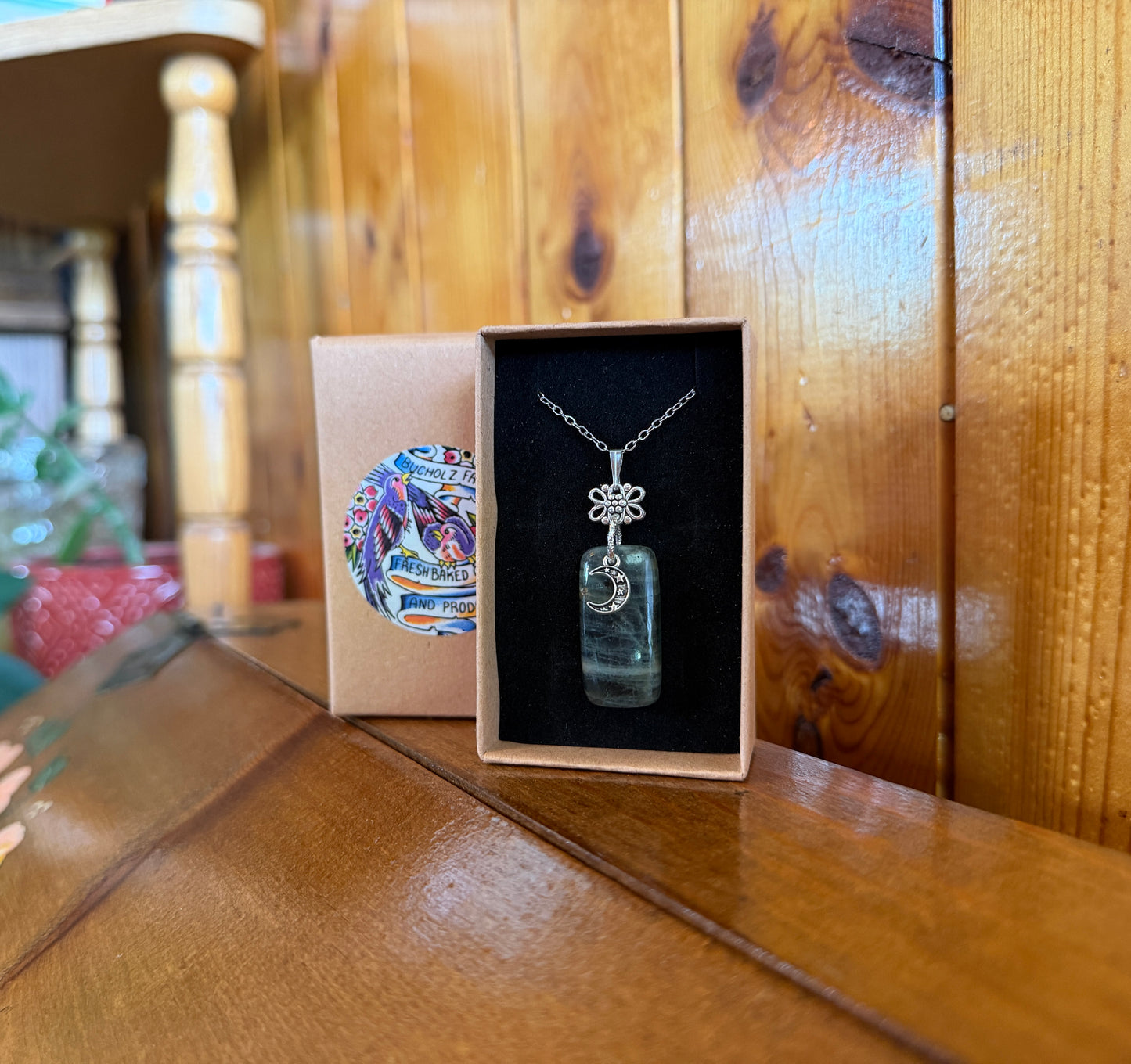 Green Kyanite & Crescent Moon Necklace