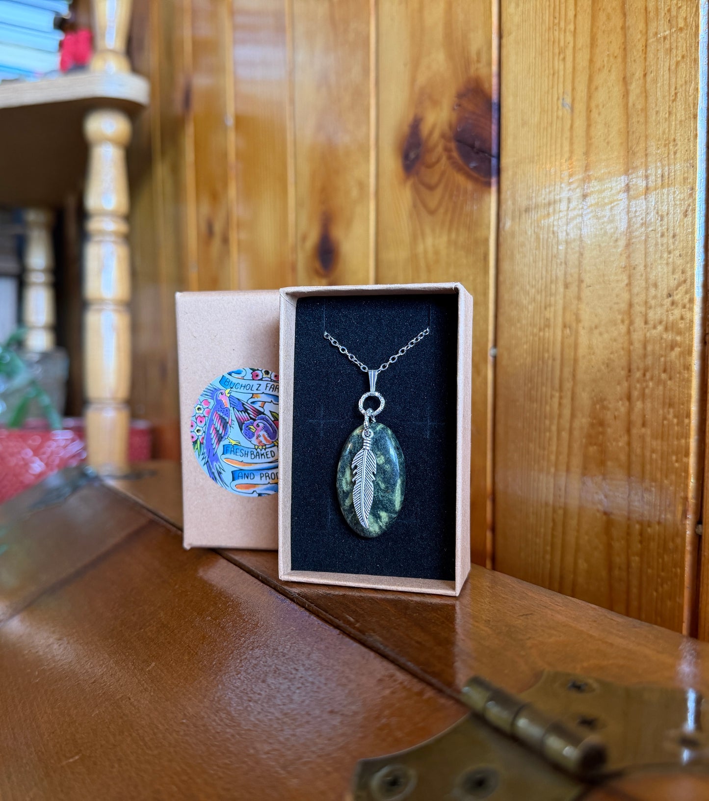 Green Porphyry & Feather Necklace