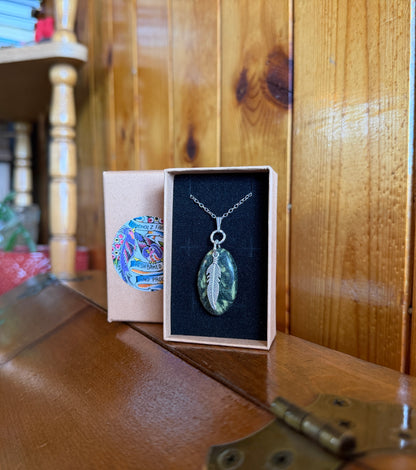 Green Porphyry & Feather Necklace
